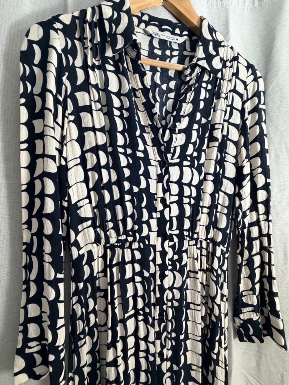 Zara Black and Cream Printed Midi Dress - Picture 5 of 13